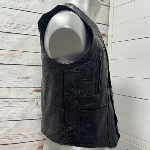Roberto Amee Black Pigskin Leather Snap Buttons Vest Mens Medium Patchwork Patch - Picture 6 of 10
